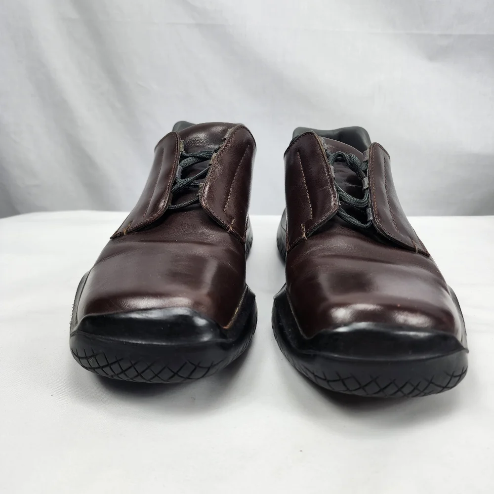 Prada Brown Leather Slip-On Oxfords with Black Soles